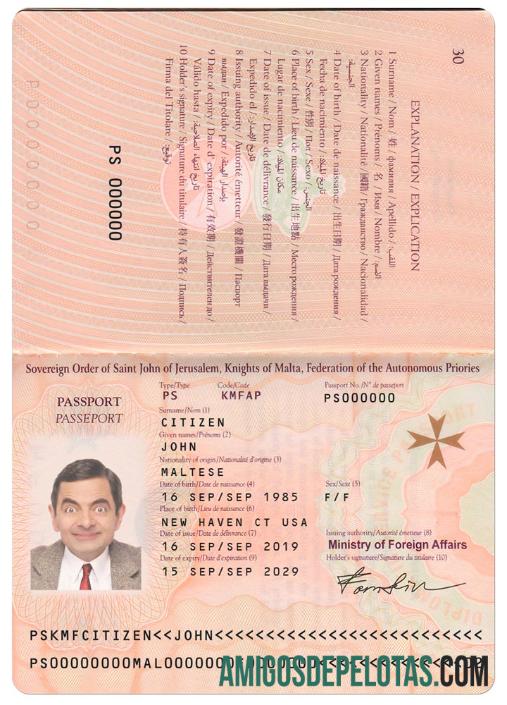 Passaporte de Malta (presente em 2019) baixar para verificação